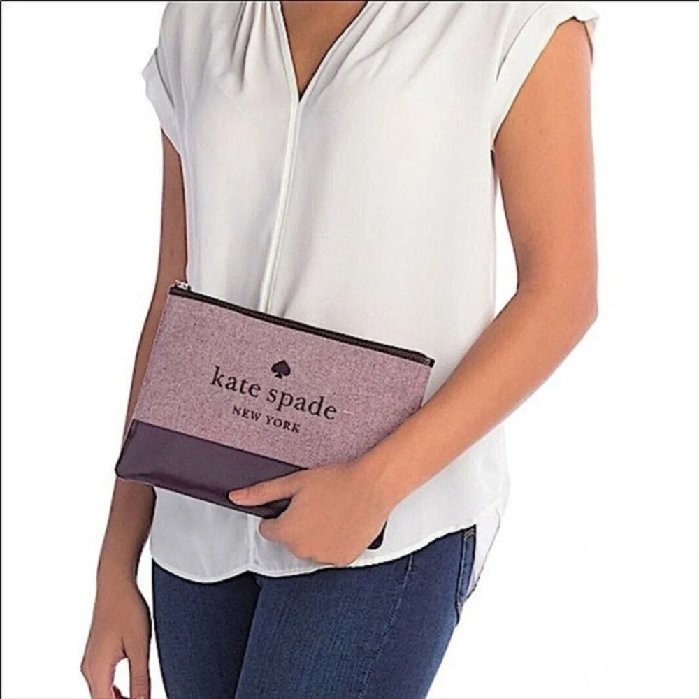 Kate Spade New York Canvas Logo Pouch Clutch Burgundy NWT